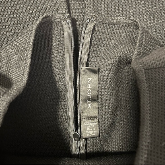 St. John Black Mini Dress with Leather Accents - Picture 2 of 5